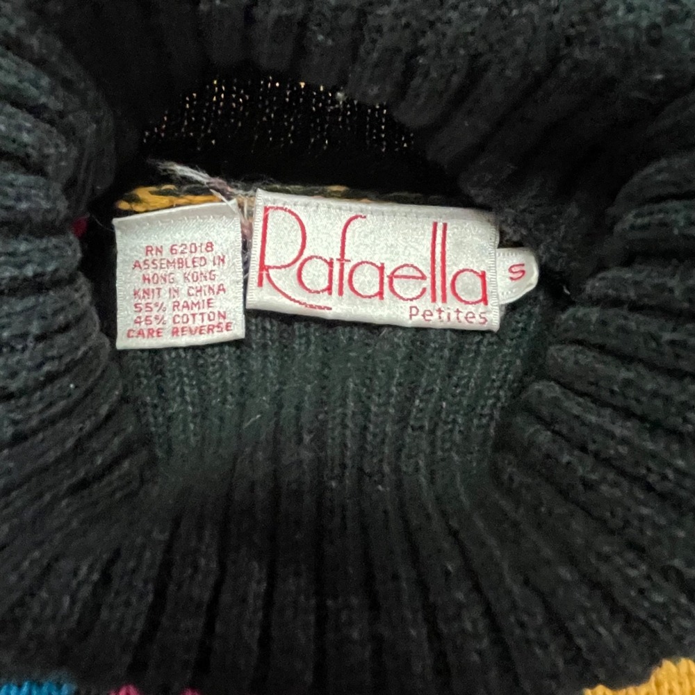 Vintage Rafaella Geometric Rainbow Grid Knit Sweater Petite S Kidcore Patchwork - Picture 3 of 12